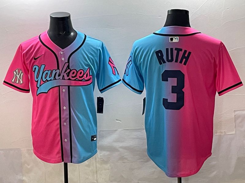 Men New York Yankees 3 Ruth Blue pink Game 2025 Nike MLB Jersey style 007